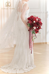 Burgundy Red 15″ Cascading Artificial Wedding Bouquet for Bride & Events