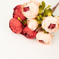 BURGUNDY DUSTY ROSE 2 Bouquets 19″ Silk Peony FLOWERS Artificial Floral Bushes