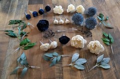 30PC Cake Flower Topper Navy Dusty Blue Reusable DIY Sola Wood Wedding Decor Set