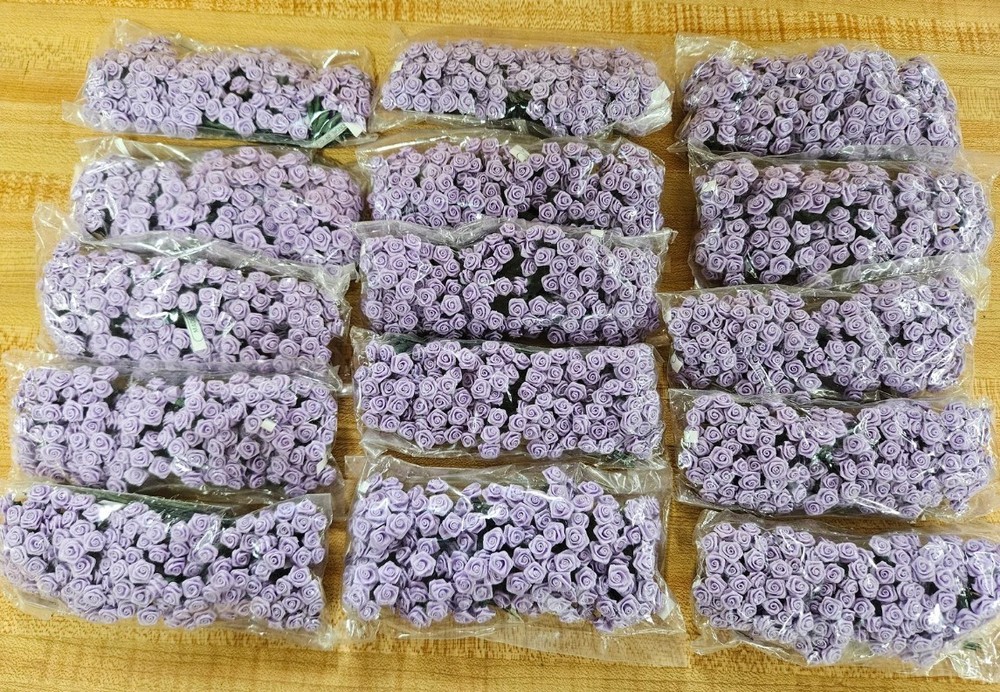 Wholesale Lot Lilac Lavender Satin Ribbon Roses Flowers 10mm 3/8″ on Wire Stem