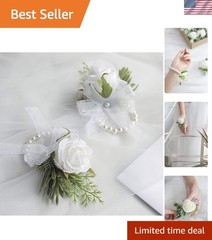 Adjustable Pearl Bracelet Corsages – Ivory Roses for Brides and Proms – Set of 2