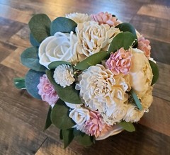 17PC Pink & White Sola Wood Flower Bridal Bouquet Bridesmaid Wedding Flower Set