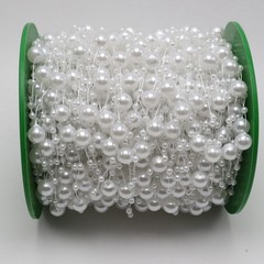 60 Meter White Pearl Beaded Garland Wedding Bouquet Decoration Craft on Spool