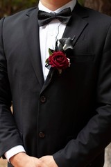 Elegant Black Burgundy Corsage & Boutonniere Set, Artificial Calla Lily Rose, We