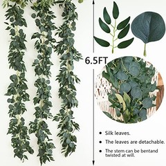 3Pcs Fake Eucalyptus Vines, 6.5FT Silk Ivy Garland, Odorless Eucalyptus Garland