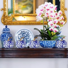 Winlyn 4 Pcs Faux Decorative Blue and White 5.3″ W x 5.1″ H,