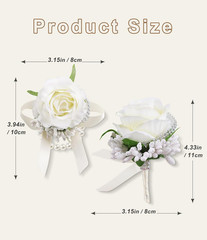 White Rose Women Corsage and Men Boutonniere Set for Wedding Prom | Artificial S