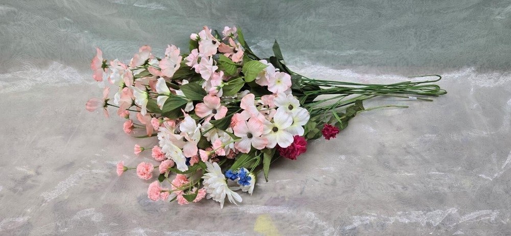 Faux Flower Bouquet – Pink and White Floral Bouquet for Indoor Decoration Flower