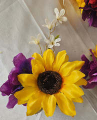 Fall Wedding Bouquet Set, Roses, Sunflowers, Purple, Yellow, Maroon