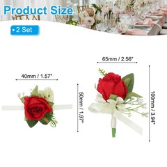 4 Piece Wedding Set Artificial Roses Red Corsage and Boutonnieres