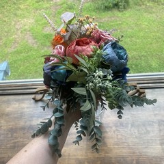 Bridal Wedding Bouquet Budget Friendly Handmade Faux Florals Purple Blue Orange
