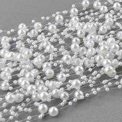60 Meter White Pearl Beaded Garland Wedding Bouquet Decoration Craft on Spool