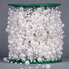 60 Meter White Pearl Beaded Garland Wedding Bouquet Decoration Craft on Spool