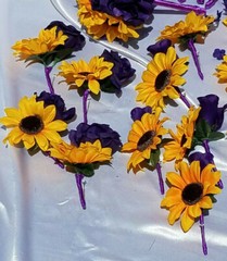 24 Pc Wedding Bouquet Set, Purple Rose, Yellow Sunflowers, Bouquet Package