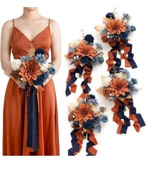 Lings Moments Wedding Flowers Set Russet Orange and Denim Blue