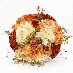 Burnt Orange Rose Bridal Bouquets Set of 7 for Fall Weddings & Events