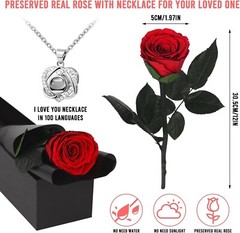 Preserved Real Rose Forever Flower with I Love You Necklace Unique Gifts for Her