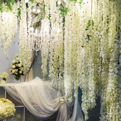 Artificial Wisteria Hanging Flowers Fake Wisteria Flower Garland Silk 24 White