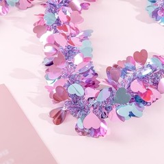 33Ft Valentines Heart Tinsel Garland, Pink Blue Metallic Twisted Hanging
