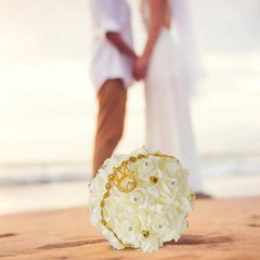 Real Touch Wedding Bouquet White Roses Crystal Bling Handle Silk Bridal Flowers