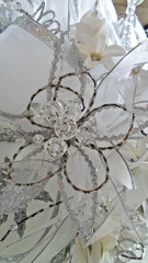 Luxury Wedding Cascade, White & Silver,Glass Crystals,Porcelain Roses,Satin-Beau