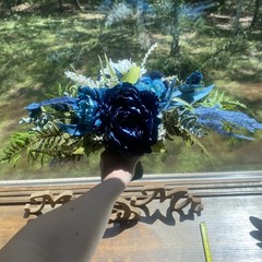 Bridal Wedding Bouquet Hand made Budget Friendly Faux Flowers White Blue