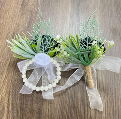 Black Rose Wrist Corsage and Boutonniere Set for Weddings and Prom Events