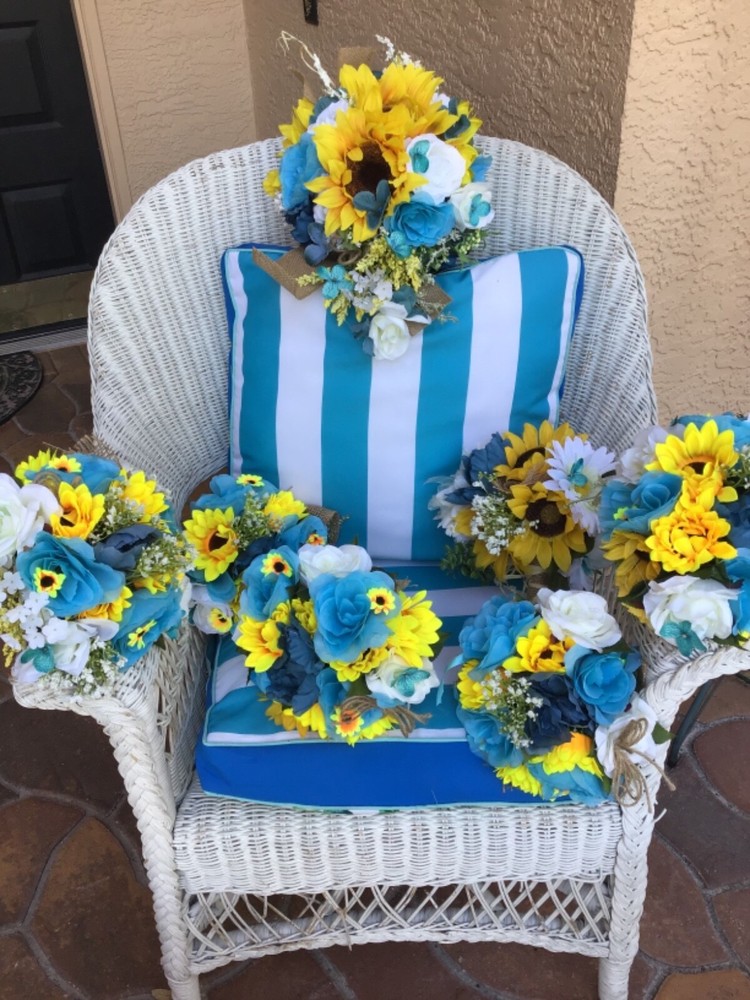 Sunflower wedding flowers pkg bridal bouquet decorations 18 Bouquets turquoise