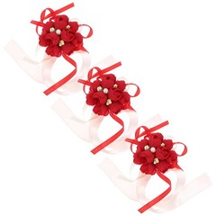 3 Pcs Cloth Wedding Wrist Flower Bracelets Rustic Wristlet Prom Accessories