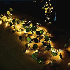 GREEN 32 ft LED Eucalyptus Leaves GARLAND Battery Operated Fairy Lights Wedding