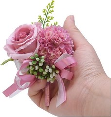 Chic Hot Pink Wrist Corsage & Boutonniere Set in Round Box – Wedding Essentials