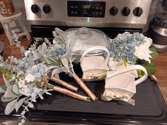 Wedding Bridal Bouquet, 3 Bridesmaids Bouquets And 2 Flower Girl Baskets