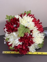 2 Silk Flower Bouquets Red/Ivory/Green w/Rhinestones & Faux Pearls 2 piece set