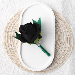 Black Rose Wrist Corsage and Boutonniere Set for Weddings and Events