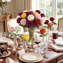 14PCS Artificial Roses, Realistic Silk Fake Roses Flowers with Long Mix Color
