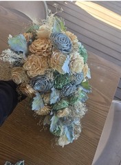 Dusty Blue Sola Wood Cascading Bridal Bouquet, 3 Bridesmaid Bouquets