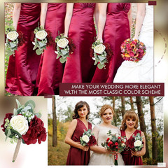 Burgundy & Orange Bridesmaid Bouquets – 10 Pcs Wedding Flower Set