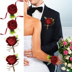 Aoriher 4 Pcs Wedding Party Corsage and Boutonniere Set, 2 Rose Wrist Corsage…