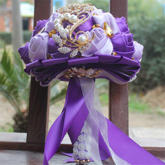 Elegant Purple Satin Rose Brooch Bouquet for Weddings and Bridesmaids