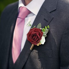 15 Pcs Burgundy Boutonniere for Men Rose Wedding Boutonniere with Pin Groom G…