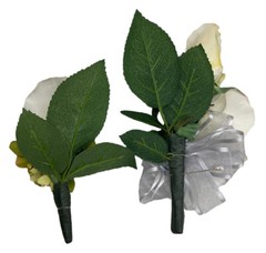 Formal Corsage & Boutonniere Very Realistic Artificial Rose White Faux Flower