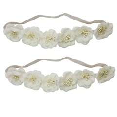 Beige Flowers Elastic Headband Head wrap Bridal Wedding Party Prom Banquet
