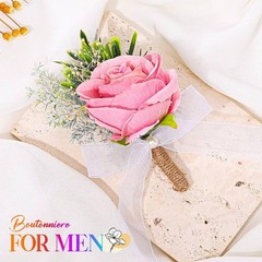 Wedding Rose Boutonniere Pink Groom Flower Men’s Boutineer Prom Buttonholes Part