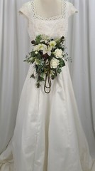 Petite Whites and Pine Faux Silk Cascade Wedding Bouquet