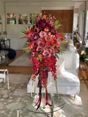 36”L Wedding Bouquet Large Cascade Real Feel Faux Flower Orchid Paradise Red