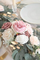 Ling’s Moment Artificial Eucalyptus Garland with Flowers 6FT, Wedding Table G…