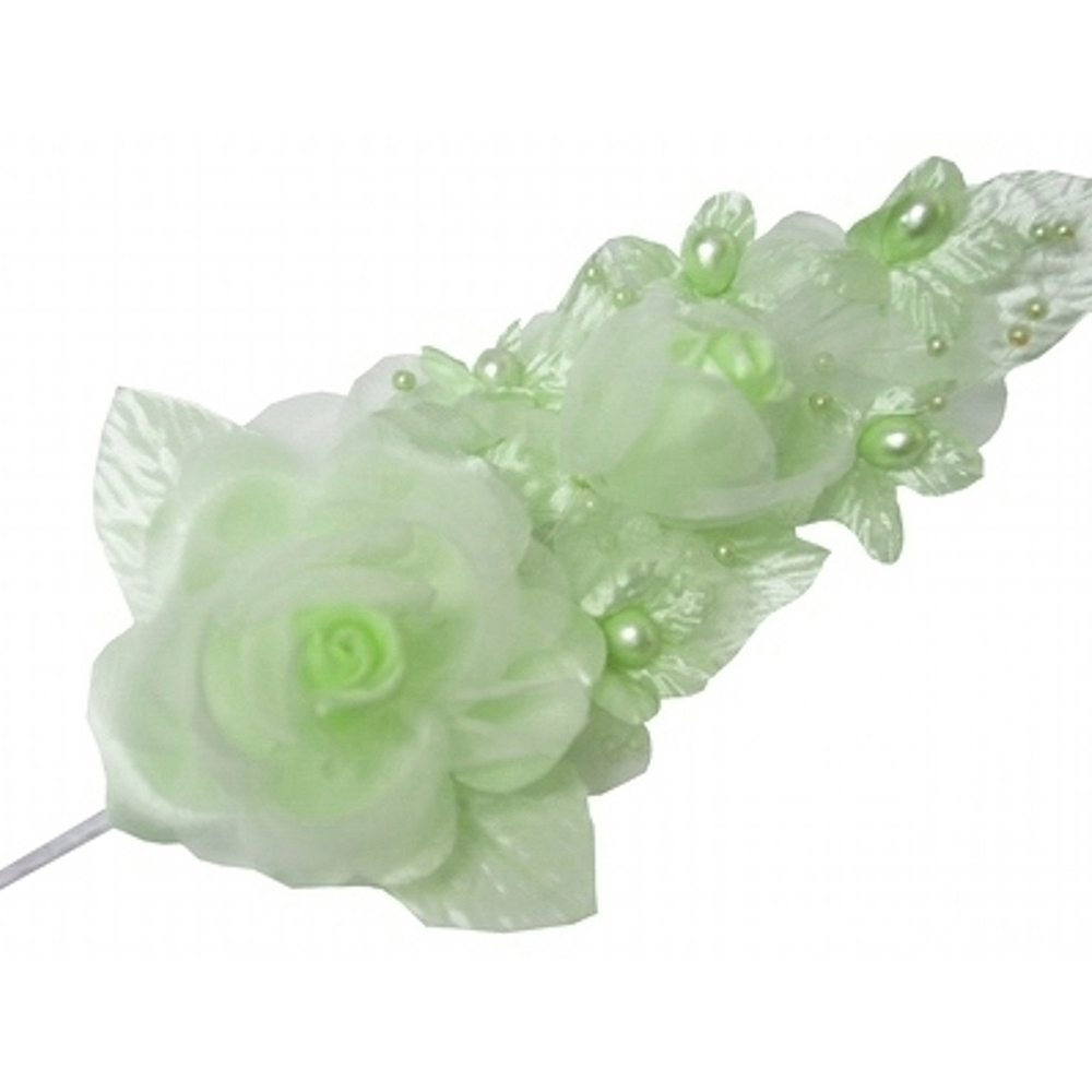 3 light green Silk Pearl & organza flower Corsages 5″x 2.5 with pearl pin