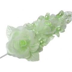 3 light green Silk Pearl & organza flower Corsages 5″x 2.5 with pearl pin