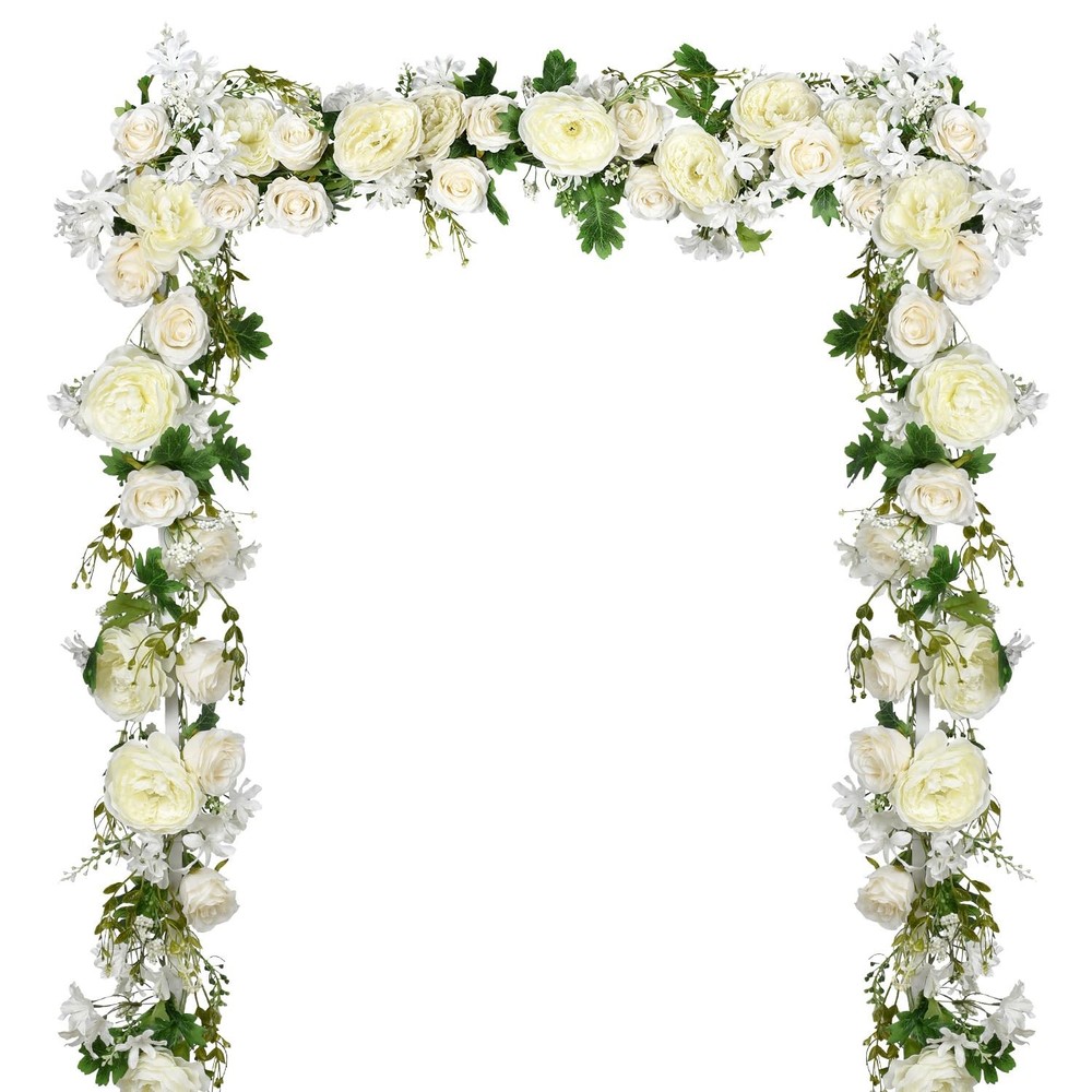 DearHouse 2Pack Artificial Peony Flower Garland – Silk 72 inches, White