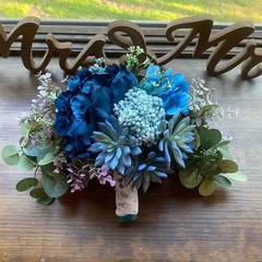 Bridal Wedding Bouquet Budget Friendly Handmade Faux Florals Blue Purple Green